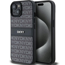 Заредете изображение във визуализатора на галерията – Original Case DKNY hardcase Leather Mono Stripe &amp; Metal Logo DKHCP15MPRTHSLK for Iphone 15 Plus/14 Plus black
