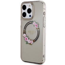 Заредете изображение във визуализатора на галерията – Guess IML Flowers Wreath MagSafe case for iPhone 15 Pro Max - black

