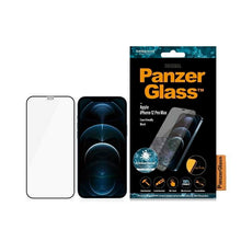 Заредете изображение във визуализатора на галерията – PanzerGlass E2E Super+ Microfracture antibacterial tempered glass for iPhone 12 Pro Max - with black frame
