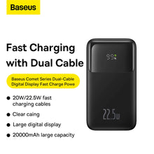 Заредете изображение във визуализатора на галерията – Baseus Comet Series powerbank with display 20000mAh 22.5W - black + USB-A / USB-C cable
