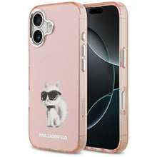 Заредете изображение във визуализатора на галерията – KARL LAGERFELD case for IPHONE 17 compatible with MagSafe KLHMP17SHMCHAQOP (IML Aquarelle Choupette &amp; Logo) pink
