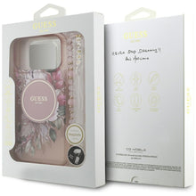 Заредете изображение във визуализатора на галерията – GUESS case for IPHONE 17 Pro Max compatible with MagSafe GUHMP17XHFWBRCESP (IML Flowers with Pearl Strap) pink
