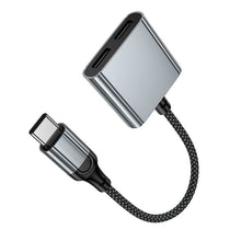 Заредете изображение във визуализатора на галерията – Adapter AUX USB C to 2x USB C max 10W Hoco UPA34A UPA34A gray
