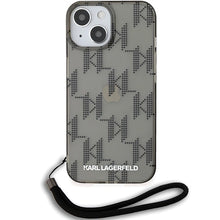 Заредете изображение във визуализатора на галерията – Karl Lagerfeld IML Mono KL Pattern &amp; Cord case for iPhone 15 / 14 / 13 - black
