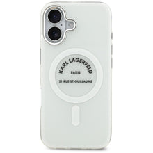 Заредете изображение във визуализатора на галерията – KARL LAGERFELD case for IPHONE 17 compatible with MagSafe KLHMP17SHKRSGPT (IML Karl RSG Logo) transparent
