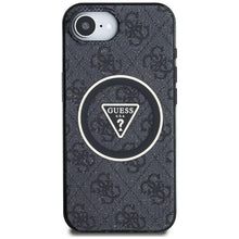 Заредете изображение във визуализатора на галерията – GUESS case for IPHONE 16e (SE 4 2025) compatible with MagSafe GUHMPSE4HG4PRTGK (IML Metal Glitter 4G Circle Triangle) black
