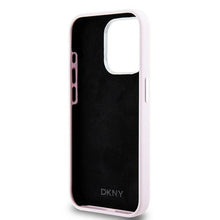 Заредете изображение във визуализатора на галерията – DKNY case for IPHONE 15 Pro compatible with MagSafe DKHMP15LSMCHLP (DKNY HC MagSafe Silicone W/Horizontal Metal Logo) pink
