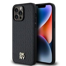 Заредете изображение във визуализатора на галерията – Original Case DKNY hardcase Leather Pattern Metal Logo MagSafe DKHMP13XPSHRPSK for Iphone 13 Pro Max black
