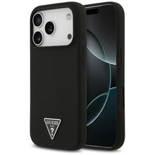 Заредете изображение във визуализатора на галерията – GUESS case for IPHONE 17 Pro compatible with MagSafe GUHMP17LSCTRLMK (Silicone W/ Triangle Logo) black
