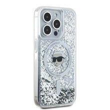 Заредете изображение във визуализатора на галерията – Karl Lagerfeld Liquid Glitter Karl Head MagSafe case for iPhone 15 Pro Max - transparent
