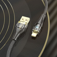 Заредете изображение във визуализатора на галерията – Cable USB A to Lightning Hoco 2,4A 1,2 m U121 black transparent
