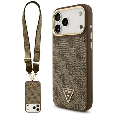 GUESS case for IPHONE 17 Pro Max compatible with MagSafe GUHMP17XP4G4TCSW (PU W/ Triangle Logo & Big Strap Metal Buttons) brown