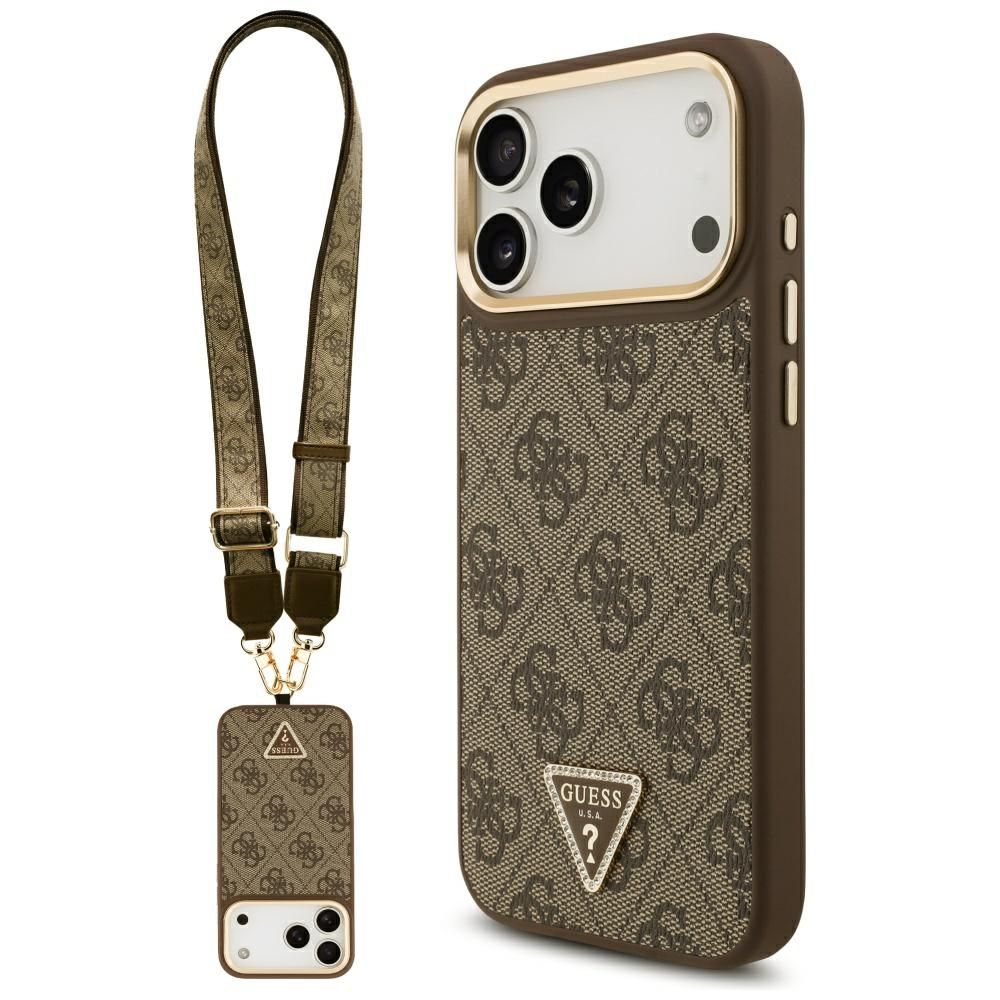 GUESS case for IPHONE 17 Pro Max compatible with MagSafe GUHMP17XP4G4TCSW (PU W/ Triangle Logo & Big Strap Metal Buttons) brown