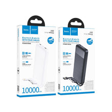 Заредете изображение във визуализатора на галерията – Powerbank Hoco 10000 mAh 2A with four built-in cables USB A + USB C+ Lightning + Micro USB J163 white
