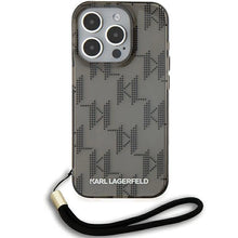 Заредете изображение във визуализатора на галерията – Karl Lagerfeld IML Mono KL Pattern &amp; Cord case for iPhone 15 Pro - black
