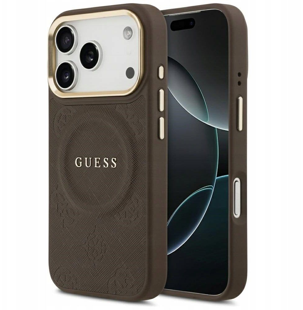 GUESS case for IPHONE 17 Pro compatible with MagSafe GUHMP17LPSAMSECW (PU W/ Peony Hot Stamp) brown