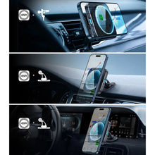 Заредете изображение във визуализатора на галерията – ESR Halolock Magnetic QI2 car holder with MagSafe 15W inductive charger for air vent - black
