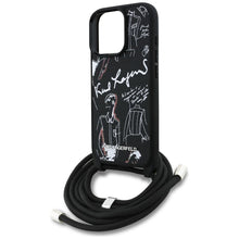 Заредете изображение във визуализатора на галерията – KARL LAGERFELD case for IPHONE 16 PRO MAX KLHCP16XPGGRMPCK compatible with MagSafe (CRSSBY Grained PU W/ Pattern &amp; Logo) black
