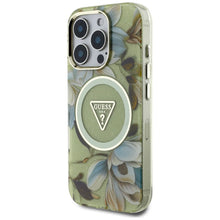 Заредете изображение във визуализатора на галерията – GUESS case for IPHONE 16 Pro compatible with MagSafe GUHMP16LHFLPEDN (IML Metal Glitter Flowers Triangle) green
