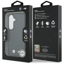 Заредете изображение във визуализатора на галерията – BMW case for SAMSUNG S26 BMHMS26S24CFMMK (Magnetic Kevlar W/ Logo) black
