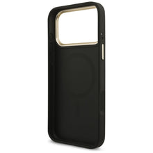 Заредете изображение във визуализатора на галерията – GUESS case for IPHONE 17 Pro Max compatible with MagSafe GUHMP17XP4GTDGMK (4G PU W/ Triangle Logo) gold black
