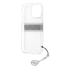 Заредете изображение във визуализатора на галерията – Guess GUHCP13LKB4GGR iPhone 13 Pro / 13 6,1" Transparent hardcase 4G Grey Strap Charm
