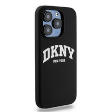 Заредете изображение във визуализатора на галерията – DKNY case for IPHONE 15 Plus compatible with MagSafe DKHMP15MSNYACH (DKNY HC MagSafe Silicone W/White Arch Logo) black
