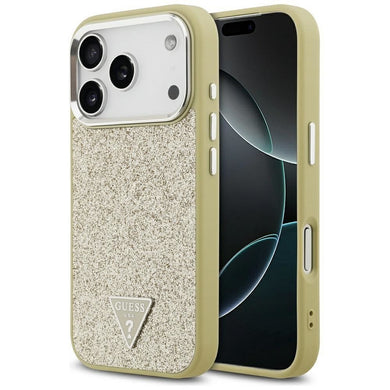 GUESS case for IPHONE 17 Pro compatible with MagSafe GUHMP17LPFGTSCMD (PU Glitter W/ Triangle Logo) gold