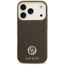 Заредете изображение във визуализатора на галерията – GUESS case for IPHONE 17 Pro compatible with MagSafe GUHMP17LPGCRMDEW (PU W/ Grained Strass Logo) brown
