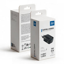 Заредете изображение във визуализатора на галерията – Phone charger Blue Star Nano GaN 2x USB C + USB A QC4.0 PD 3A 65W VT-335 black
