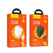 Заредете изображение във визуализатора на галерията – HOCO charger 2 x Type C + 2 x USB A + cable Type C to Type C PD QC3.0 3A 20W N55 white
