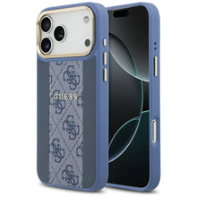 Заредете изображение във визуализатора на галерията – GUESS case for IPHONE 17 Pro Max compatible with MagSafe GUHMP17XPG4SEMCB (PU W/ 4G Stripe) blue
