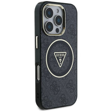 Заредете изображение във визуализатора на галерията – GUESS case for IPHONE 16 Pro compatible with MagSafe GUHMP16LHG4PRTGK (IML Metal Glitter 4G Circle Triangle) black
