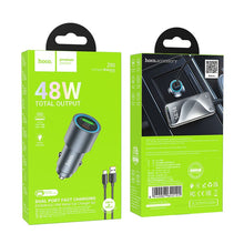 Заредете изображение във визуализатора на галерията – HOCO car charger USB A + Type C + cable USB A to Type C PD QC3.0 48W Z60 black
