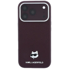 Заредете изображение във визуализатора на галерията – KARL LAGERFELD case for IPHONE 18 Pro/ 17 Pro compatible with MagSafe (Grained Choupette Head Metal) burgundy
