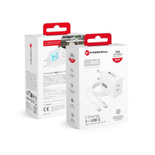 Заредете изображение във визуализатора на галерията – Phone charger Forcell F-Energy GaN III Crystal Color 2x USB C AVS SSFC3.0 60W + silicone cable USB C to USB C VT-60 white
