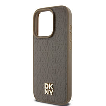 Заредете изображение във визуализатора на галерията – Original Case DKNY hardcase Leather Monogram Pattern Metal Logo MagSafe DKHMP15XPSHRPSW for Iphone 15 Pro Max brown
