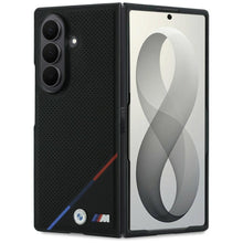 Заредете изображение във визуализатора на галерията – BMW case for SAMSUNG GALAXY Z FOLD 8 ULTRA compatibile with MagSafe (Leather Perforated Tricolor Stripe Metal Logos) black
