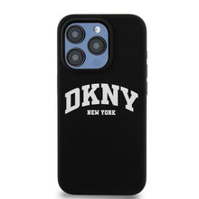 Заредете изображение във визуализатора на галерията – DKNY case for IPHONE 13 Pro compatible with MagSafe DKHMP13LSNYACH (DKNY HC MagSafe Silicone W/White Arch Logo) black
