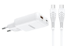 Заредете изображение във визуализатора на галерията – Phone charger USB A + Type C PD 65W + data cable Type C to C 100W VEGER TR122 white
