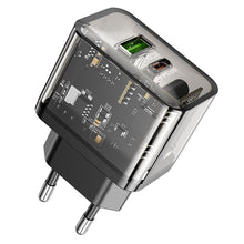 Заредете изображение във визуализатора на галерията – HOCO wall charger USB A + Type C PD QC3.0 3A 20W N34 transparent
