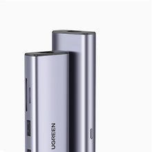 Заредете изображение във визуализатора на галерията – Ugreen CM512 90568 USB-C adapter - 2x USB-A 3.0 / HDMI / RJ45 / SD and TF card reader / USB-C PD 100W - gray
