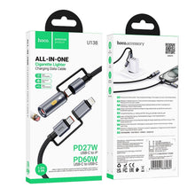 Заредете изображение във визуализатора на галерията – HOCO cable All-in-one Type C / Lightning to Type C / Cigarette lighter PD 3A 60W U138 1,2 m grey
