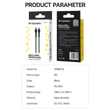 Заредете изображение във визуализатора на галерията – Wozinsky WNBCC2 USB-C / USB-C PD 65W cable 2 m - black
