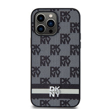 Заредете изображение във визуализатора на галерията – Original Case DKNY hardcase Leather Checkered Mono Pattern &amp; Printed Stripes DKHCP14XPCPTSSK for Iphone 14 Pro Max black
