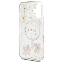 Заредете изображение във визуализатора на галерията – GUESS case for IPHONE 16 compatible with MagSafe GUHMP16SRBFGFGMP (Resin Flowers and Glitter) pink
