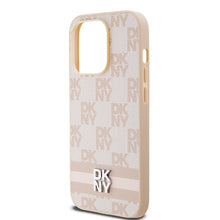 Заредете изображение във визуализатора на галерията – Original Case DKNY hardcase Leather Checkered Mono Pattern &amp; Printed Stripes DKHCP14LPCPTSSP for Iphone 14 Pro pink
