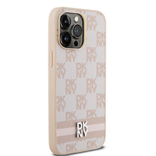 Заредете изображение във визуализатора на галерията – Original Case DKNY hardcase Leather Checkered Mono Pattern &amp; Printed Stripes DKHCP14XPCPTSSP for Iphone 14 Pro Max pink
