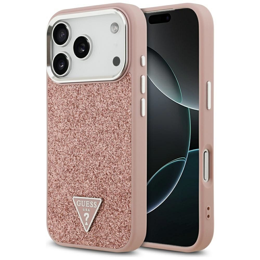 GUESS case for IPHONE 17 Pro compatible with MagSafe GUHMP17LPFGTSCMP (PU Glitter W/ Triangle Logo) pink