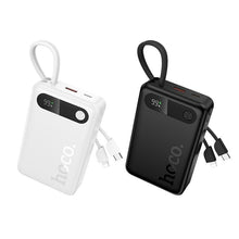 Заредете изображение във визуализатора на галерията – Powerbank 10000 mAh QC PD 2A 22,5W with built-in cables USB C + Lightning Hoco J171 Edge white
